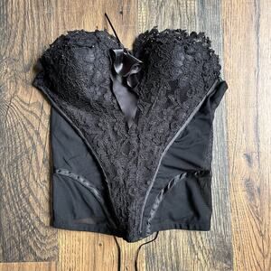 Celo Black Lace Bustier Corset Top Size S EUR 36 Beaded Mesh Lingerie Argentina